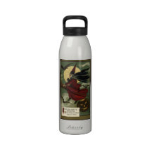 Vintage Halloween Witch Riding a Broom and Moon Reusable Water Bottles