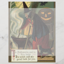 Vintage Halloween Witch Stirring Magic Cauldron Flyer