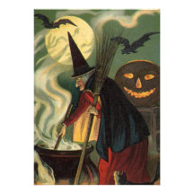 Vintage Halloween Witch Stirring Magic Cauldron Custom Announcements