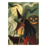 Vintage Halloween Witch Stirring Magic Cauldron Invite