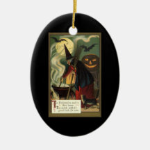 Vintage Halloween Witch Stirring Magic Cauldron Christmas Ornament