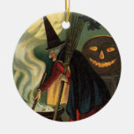 Vintage Halloween Witch Stirring Magic Cauldron Christmas Tree Ornament