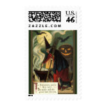 Vintage Halloween Witch Stirring Magic Cauldron Stamps
