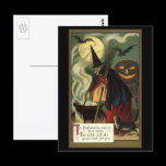 Vintage Halloween Witch Stirring Magic Cauldron Postcard