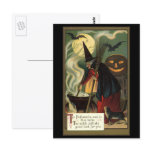 Vintage Halloween Witch Stirring Magic Cauldron Postcard