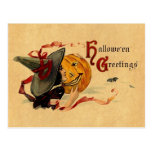 Vintage Halloween Witch With Red Ribbons Post Card