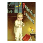 Vintage Halloween with Scared Child and Black Cat Custom Invites