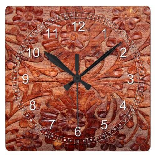 Vintage Hand Carved Wood Square Wall Clock Vintage Hand Carved Wood Square Wall Clock