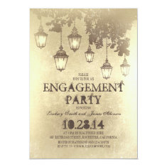 vintage hanging lamp lights engagement party custom invitations