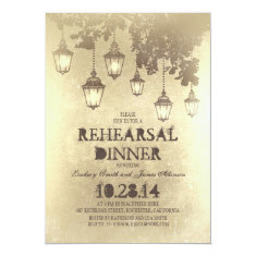 vintage hanging lamp lights rehearsal dinner personalized invite