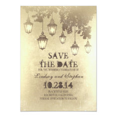 Vintage hanging lamp lights save the date cards custom invitation