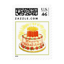 Vintage Happy Birthday cake postage stamp