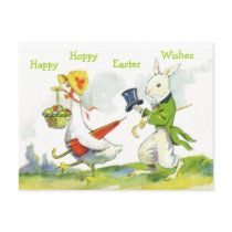 Vintage Happy Easter Postcard-Dressed Rabbit, Duck