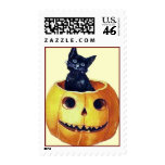 Vintage Happy Halloween Kitty in a Pumpkin Stamps