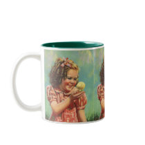 Vintage Happy Smile, Girl with Baby Chick Coffee Mug