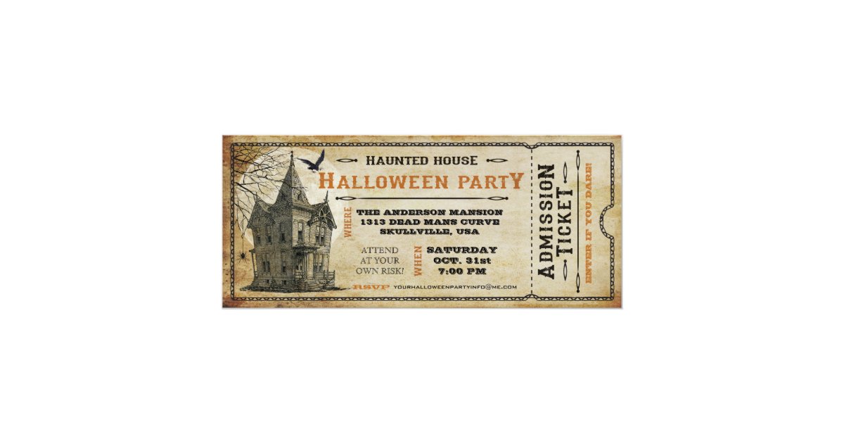 Vintage Haunted House Halloween Party Ticket I Card Zazzle