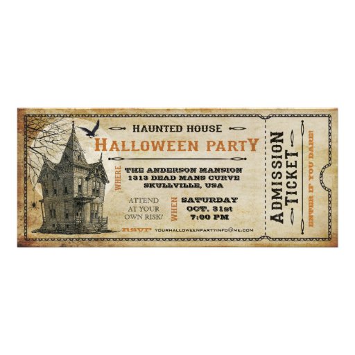Vintage Haunted House Halloween Party Ticket I 4 Vintage Haunted House Halloween Party Ticket I 4