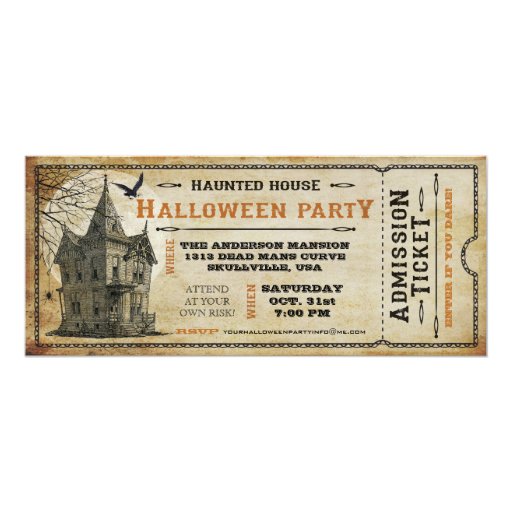 Vintage Haunted House Halloween Party Ticket I Personalized Invitation (front side)