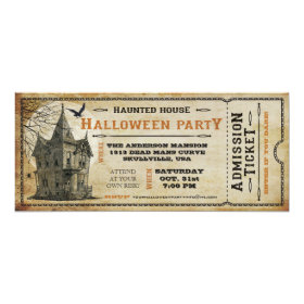 Vintage Haunted House Halloween Party Ticket I 4x9.25 Paper Invitation Card