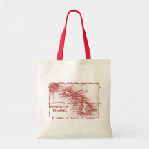 Vintage Hawaii Map, Red Canvas Bags