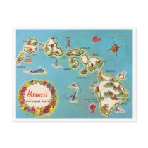 Vintage Hawaiian Map Post Card