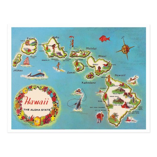 Vintage Hawaiian Map Postcard | Zazzle
