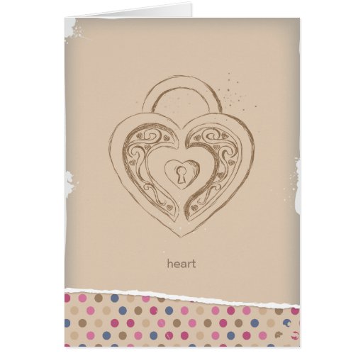 Vintage Heart lock with polka dots Cards