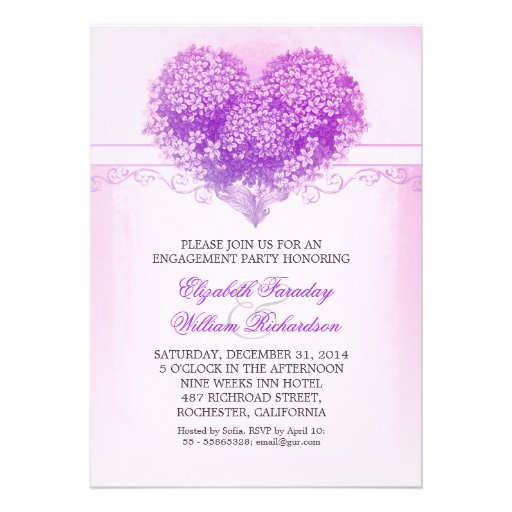 vintage heart purple engagement party invitations