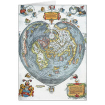 Vintage Heart Shaped Antique World Map Peter Apian Card