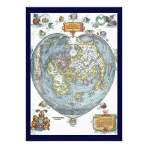 Vintage Heart Shaped Antique World Map Peter Apian Invitation