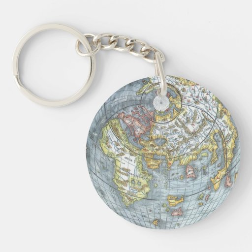 Vintage Heart Shaped Antique World Map Peter Apian Acrylic Keychain