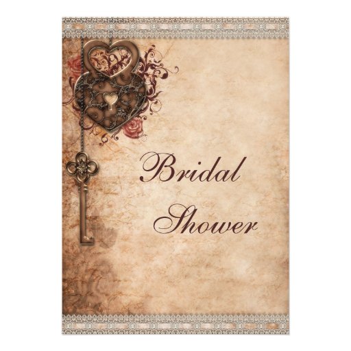 Vintage Hearts Lock and Key Bridal Shower Personalized Invitation (front side)