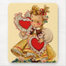 standard_mousepad - Adorable vintage girl is holding two red Valentines Day hearts. Text says Valentine Greeting, but can  be changes to say what you wish to customize it to. Many gifts and apparel available with this design in my store.: Sizes 
