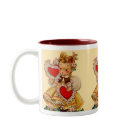 twotone_mug - Adorable vintage girl is holding two red Valentines Day hearts.  Many gifts and apparel available with this design in my store.: Sizes  Available colors: maroon
