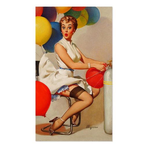 Vintage helium Party balloons Elvgren Pin up Girl Business Card Template (front side)