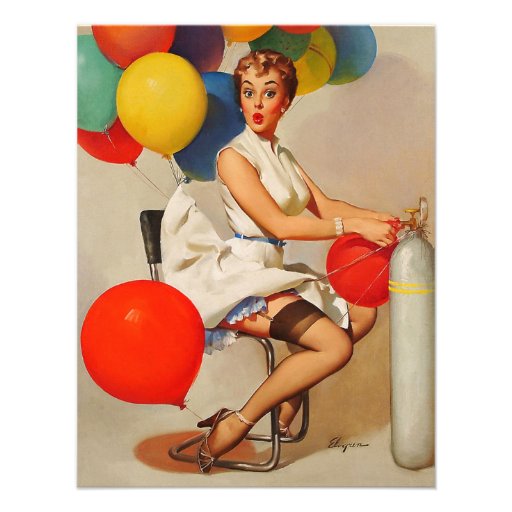 Vintage helium Party balloons Elvgren Pin up Girl Invites
