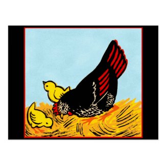 Vintage Hen and Chicks Print Postcard