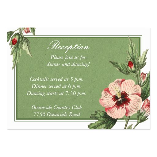 Vintage Hibiscus Floral Wedding Reception Card Business Card Template (front side)