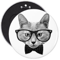 vintage, hipster, cat, funny, cool, geek, cute, retro, bow-tie, urban, nerd, fun, glasses, buttons, Botão/pin com design gráfico personalizado