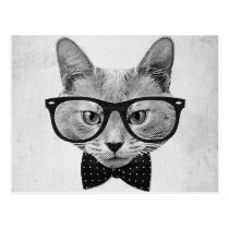 vintage, hipster, cat, funny, cool, geek, cute, retro, bow-tie, urban, nerd, fun, glasses, postcard, Postkort med brugerdefineret grafisk design