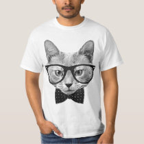 vintage, hipster, cat, funny, cool, geek, cute, retro, bow-tie, urban, nerd, fun, glasses, t-shirt, Camiseta com design gráfico personalizado