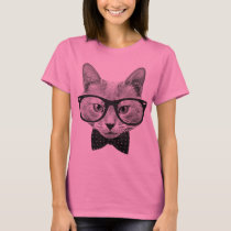vintage, hipster, cat, funny, cool, geek, cute, retro, bow-tie, urban, nerd, fun, glasses, t-shirts, Shirt with custom graphic design