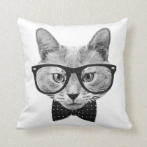 vintage, hipster, cat, funny, cool, geek, cute, retro, bow-tie, urban, nerd, fun, glasses, pillow, [[missing key: type_mojo_throwpillo]] with custom graphic design