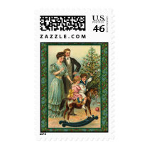 Vintage Holiday Art on Festive Postage Stamps