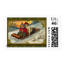 Vintage Holiday Art on Festive Postage Stamps
