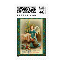 Vintage Holiday Art on Festive Postage Stamps