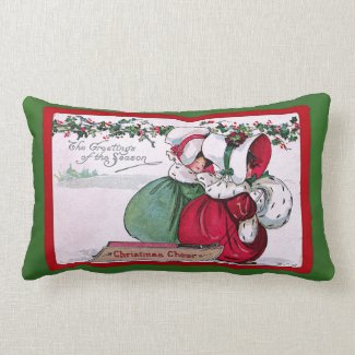 Vintage Holiday Bonnet Girls Throw Pillows