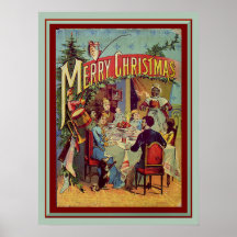 Vintage Holiday Dinner Merry Christmas Print