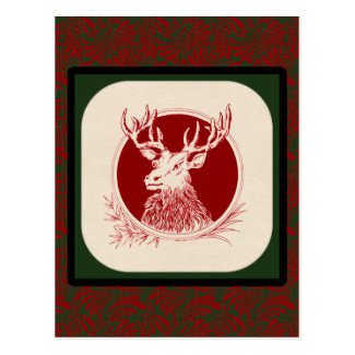 Vintage Holiday Elk Print Post Card
