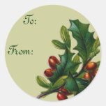 Vintage Holly Christmas Gift tags Round Sticker